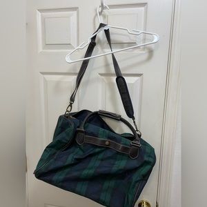 Blue/green/black plaid duffel bag